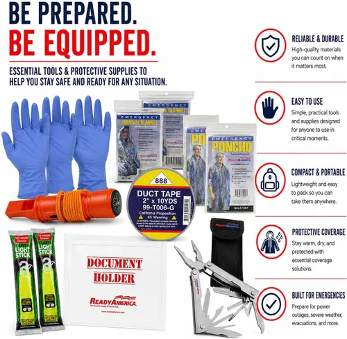 Vista 6 de Ready America 70285 kit de emergencia de lujo para 2 personas, mochila para 3 días