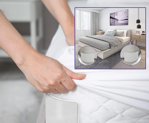Vista 2 de GripNHold Soporte para sábanas Soporte discreto y resistente para sábanas, tensor de sábanas de 360 grados, agarre antideslizante para sábanas