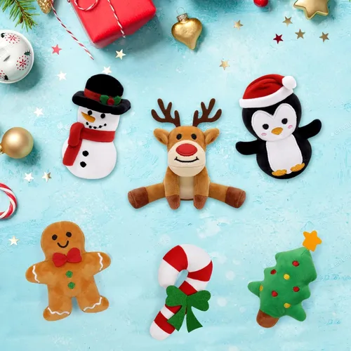 Vista 4 de Vansolinne Juguetes de Navidad con hierba gatera, 6 juguetes interactivos masticables para gatos de interior, juego de juguetes de dentición