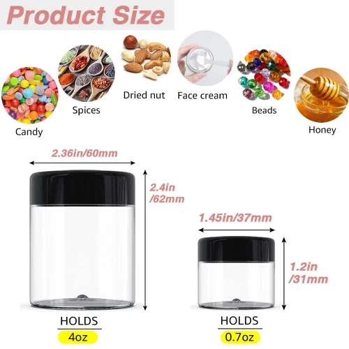 Vista 2 de Paquete de 12 recipientes pequeños de plástico de 4 onzas con tapas + paquete de 12 tarros de muestra de cosméticos de 0.7 oz/0.7 fl oz