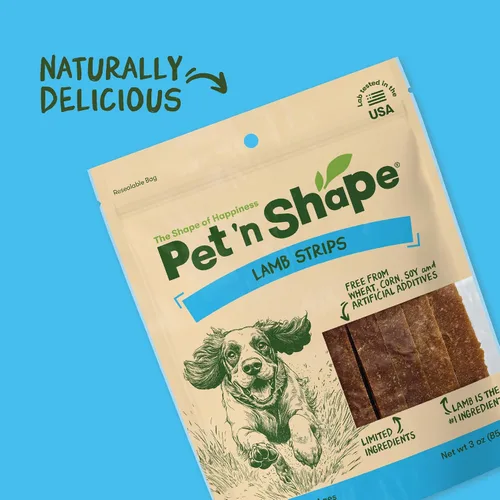 Vista 5 de Pet 'n Shape Lamb Jerky Strip - Golosinas naturales para perros, 3 onzas, 1