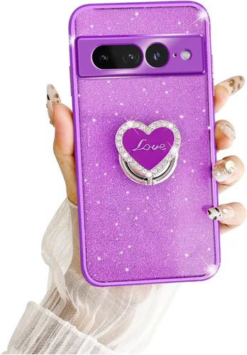 Vista 37 de Funda protectora transparente de 3 capas con anillo bonito soporte, para mujeres y niñas, para Pixel 6 2021 (lavanda)
