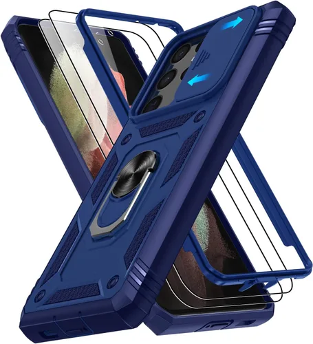 Vista 98 de Gritup Funda para Google Pixel 6 con cubierta deslizante para cámara y protector de pantalla (2 unidades), soporte de anillo giratorio 360°, funda