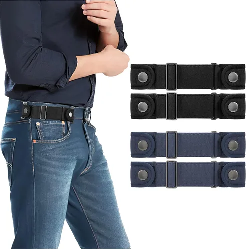 Vista 11 de Paquete de 2 cinturones sin hebilla para hombres y mujeres, cinturón lateral elástico ajustable invisible que se adapta a bucles de 1.5 pulgadas