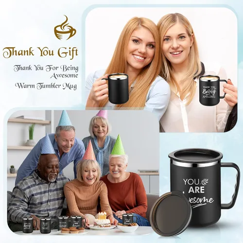 Vista 6 de Sumind Regalo de agradecimiento a los empleados, tazas de café de acero inoxidable de 17 onzas con asa, tapa y popote para Slp, graduación, Negro