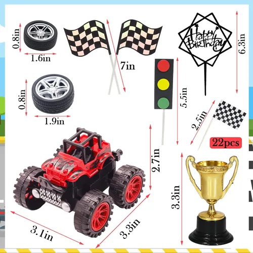 Vista 2 de MEMOVAN Decoración para tarta de camiones, decoración de tarta de camión para niños, coche de carreras para tarta de cumpleaños, decoración