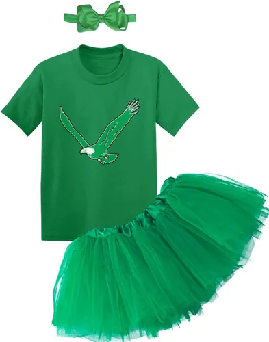 Vista 15 de Eagle - Conjunto de body deportivo para bebé + falda tutú + diadema con lazo Body negro/tutú verde