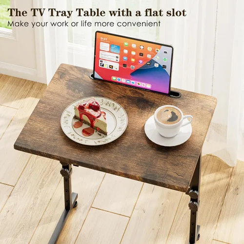Vista 6 de Adjustable Folding TV Tray Table,TV Dinner Small Foldable C-Shaped End Table for Eating,6 Height Adjustable Slide Under Couch Side with Sturdy MDF