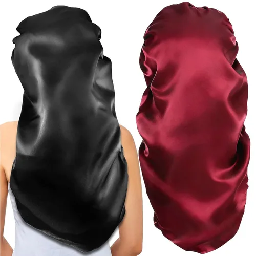 Vista 12 de 2 gorros largos de satén para dormir, gorro de trenzas extra grandes para dormir, cabello largo, gorro de banda elástica suave y cómodo para mujer