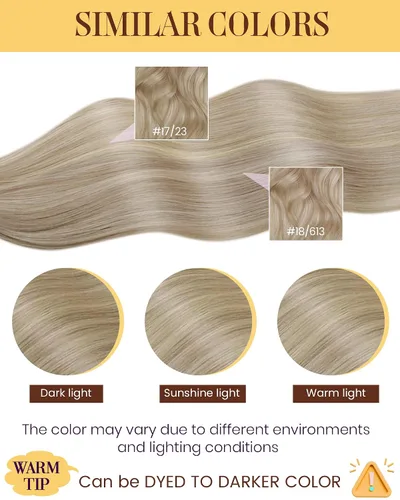 Vista 15 de 【Descuento】Hetto - Extensiones de cabello con cinta adhesiva, 40g, extensiones de cabello humano, color rubio ceniza oscuro degradado a rubio medio