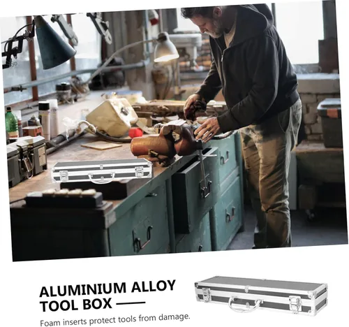 Vista 2 de Caja de herramientas portátil de aleación de aluminio, caja de almacenamiento de herramientas multifunción con mango reforzado, perla