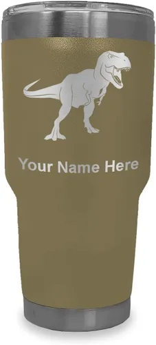 Vista 10 de LaserGram Vaso aislado al vacío de 20 onzas, dinosaurio Tiranosaurio Rex, grabado personalizado incluido (negro)