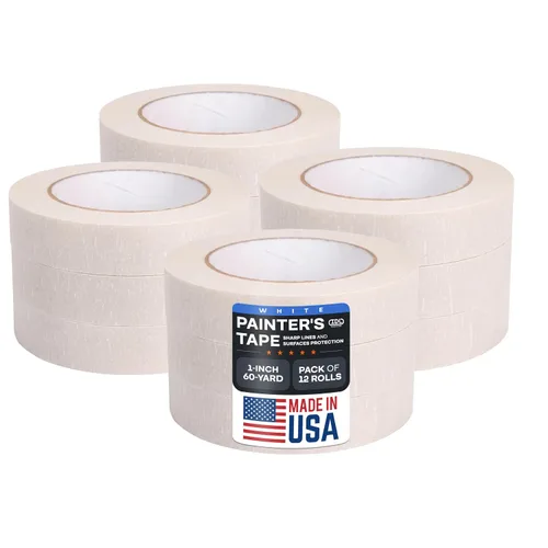 Vista 9 de IDL Packaging Cinta adhesiva blanca de 1 1/2 pulgadas x 60 yardas (paquete de 3 rollos), adhesivo de goma natural, protección de líneas afiladas