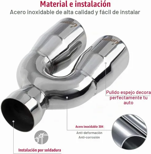 Vista 6 de Upower punta de escape doble de 2.5" a 3" con entrada de 2 1/2 pulgadas, salida de 3 pulgadas, 9.5" de largo, tubo de escape soldado con puntas