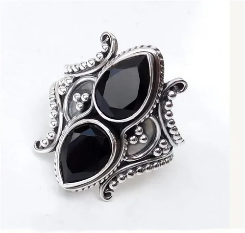Vista 2 de Genuine Black Onyx Ring * 925 Sterling Silver * Handmade Ring * Pear Shape Gemstone Ring * Huge Onyx Ring * Pear Black Onyx Designer Ring * Birthday
