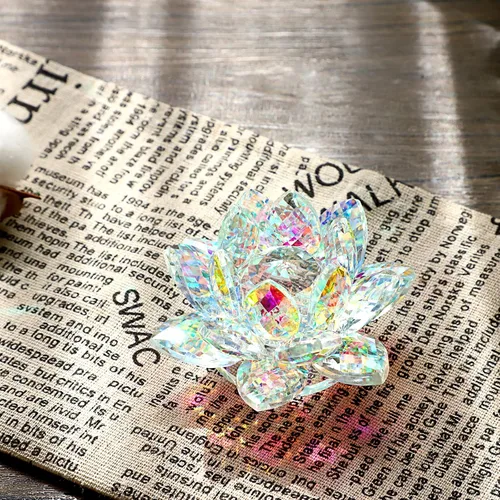 Vista 7 de OwnMy Figuras de flor de loto de cristal brillante de 3 pulgadas, adorno decorativo de flor de loto, decoración de loto Feng Shui, pisapapeles
