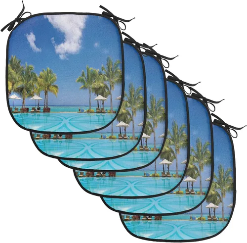 Vista 106 de Lunarable Cojín para silla costera, diván del desierto, descanso solitario, vacaciones, tropical, resort playa, ocio, asiento acolchado para cocina