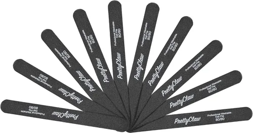 Vista 5 de PrettyClaw 10 limas de uñas profesionales de grano 80/80, lima de uñas acrílicas rectas negras, centro de plástico, tablero de esmeril de doble