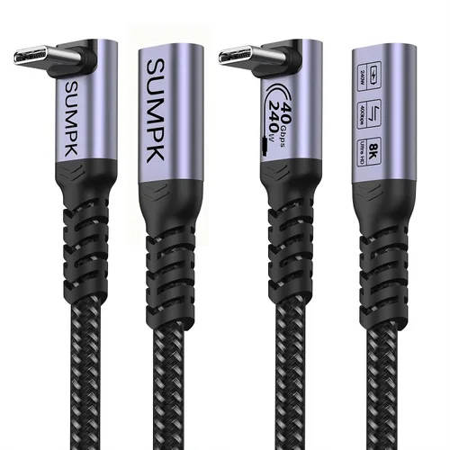 Vista 7 de Cable de extensión USB 4.0 USB-C macho a hembra en ángulo recto de Carga rápida de 240 W 5 A, transferencia de datos de alta velocidad de 40 Gbps