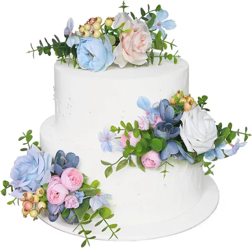 Vista 19 de Rinlong 3Pcs Premade Cake Flowers, Pampas Beige Wedding Cake Decor Beige y almendra