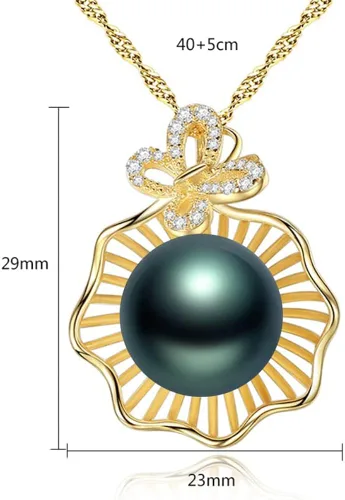 Vista 2 de Tahitian Black Pearl Pendant Necklace - Pearl Necklaces for Womens 9-11mm Round Black Pearls- Sterling Silver 18 inch Chain - Fine Jewelry Gifts for