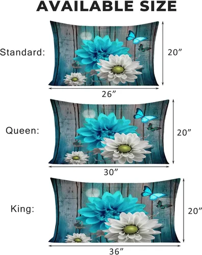 Vista 5 de Juego de 2 fundas de almohada florales de tamaño estándar, fundas de almohada de microfibra suave y transpirable con cierre de sobre, fundas