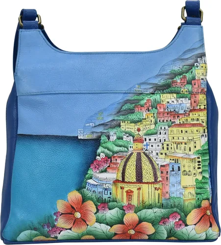 Vista 8 de Anna by Anuschka Bolso de cuero pintado a mano con triple compartimento para mujer