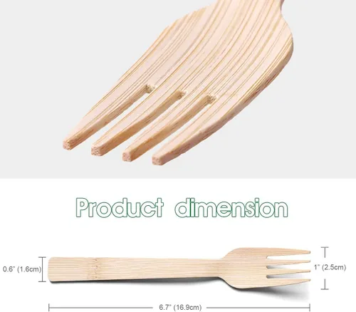 Vista 2 de BANBU Utensilios de bambú desechables - 100 tenedores de bambú desechables 100% compostables, biodegradables, renovables, naturales tenedores
