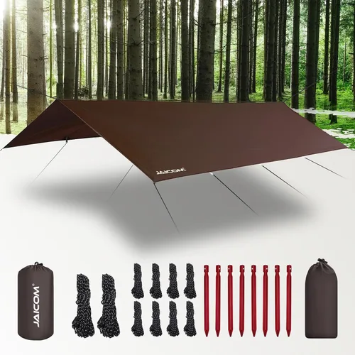 Vista 10 de JAICOM Lona Impermeable para Acampar - Toldo para Lluvia de Hamaca de 10X10 pies, Ultraligera y Portátil con Protección UV, Lona para Mochilero