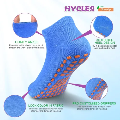 Vista 2 de HYCLES Calcetines antideslizantes para niños y niñas, calcetines adhesivos para el tobillo, calcetines antideslizantes para niños, 6 pares