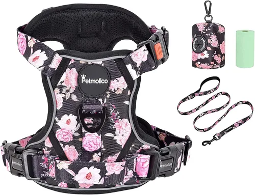 Vista 22 de Petmolico Juego de arnés para perro sin tirones con accesorio de correa, asa de fácil control, chaleco reflectante para razas pequeñas, chaleco