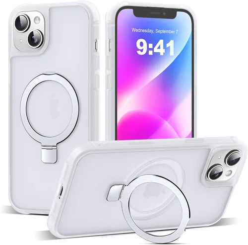 Vista 110 de SKYLMW - Funda compatible con iPhone 11 de 6.1 pulgadas, con soporte magnético invisible tipo anillo, funda translúcida de grado militar, compatible