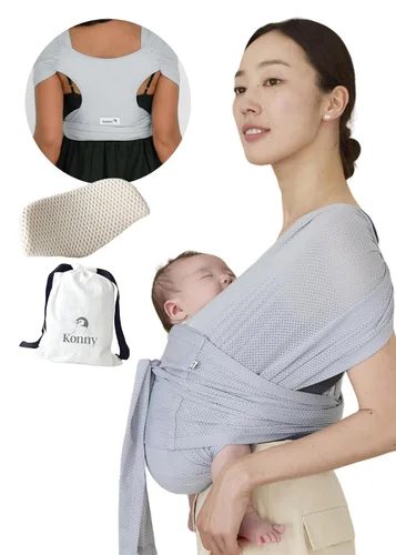 Vista 22 de Portabebés Konny Flex AirMesh con Soporte para la Cabeza - Canguro Ajustable, Fácil de Usar, Sin Manos, Fular Transpirable para Bebé, Perfecto