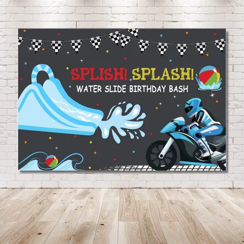 Vista 6 de MEHOFOND 7 x 5 pies para niños, tobogán acuático, telón de fondo para fiesta de cumpleaños, fiesta de piscina, motocross, bday, verano, natación