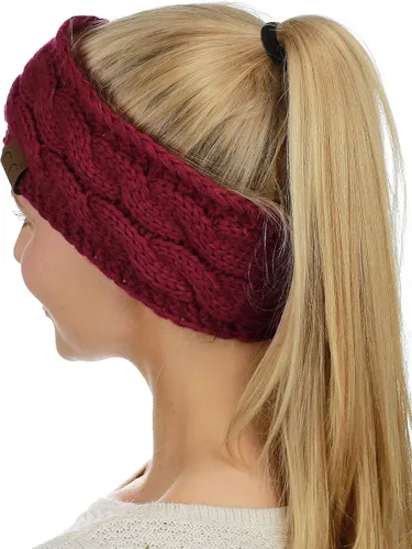 Vista 110 de C.C Cintillo elástico suave con punto trenzado para invierno, con forro mullido para el pelo, para calentar las orejas Negro