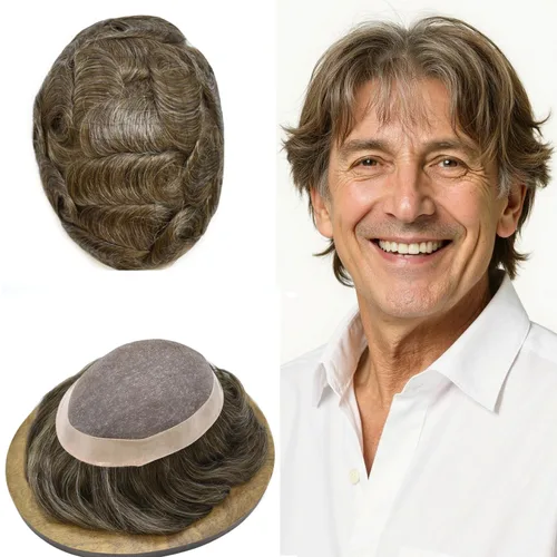 Vista 38 de Mens Toupee Hair Piece Real Human Hair Fine Mono Toupee para hombres Sistema de reemplazo de cabello para hombre Postizo Protesis Capilar Para