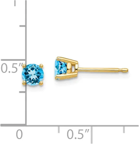 Vista 3 de Pendientes de oro amarillo macizo de 14 k de 0.157in con topacio azul de 0.157in
