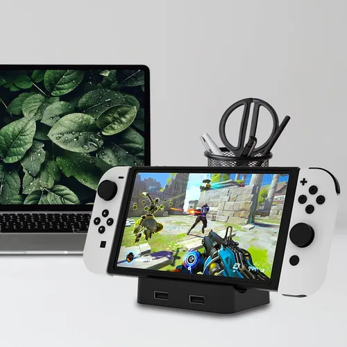 Vista 4 de ECHZOVE Base de carga compatible con Nintendo Switch o Switch OLED, estación de carga de múltiples interruptores con 3 puertos USB 2.0, soporta