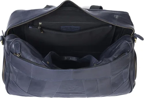 Vista 3 de Aaron Leather Goods - Bolsa de viaje de cuero para hombre con 2 compartimentos para zapatos debajo del asiento, Azul marino, Estilo clásico