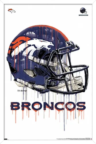 Vista 12 de NFL Denver Broncos - Póster de pared con casco de goteo 20, 22.4 pulgadas de largo x 14.7 pulgadas, versión enmarcada de madera de granero