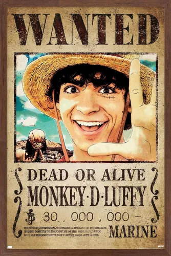 Vista 9 de Trends International Netflix One Piece - Póster de pared de Luffy Wanted, 22.4 pulgadas de largo x 14.7 pulgadas, versión enmarcada en blanco
