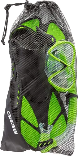 Vista 5 de Cressi Juego de snorkel para adultos (máscara, esnórquel, aletas ajustables) ideal para viajes, equipo ligero y colorido Bonete Set