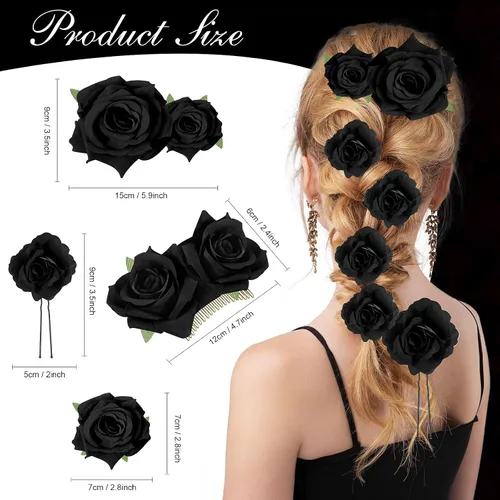 Vista 7 de Waydress 12 pinzas para el pelo con diseño de rosas, broches florales de flores mexicanas, accesorios para mujeres, regalos del día de la madre