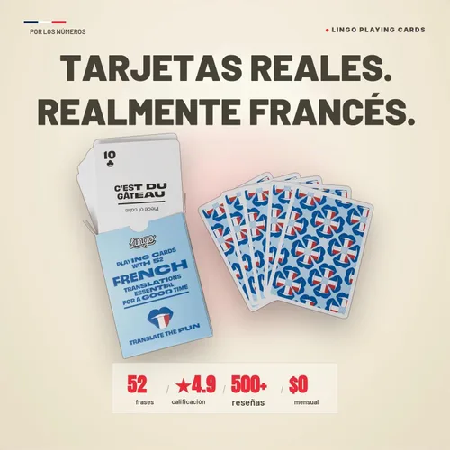 Vista 8 de Lingo French Playing Cards Regalo de la herencia francesa Amantes de la cultura y noche de juegos familiares 52 frases para viajes, fiestas