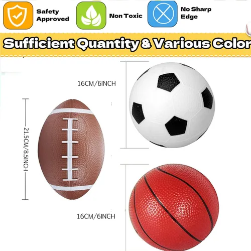 Vista 2 de Juego de mini pelotas deportivas para niños pequeños, mini pelotas de baloncesto de PVC de 5 pulgadas, fútbol pequeño de 5 pulgadas, juego