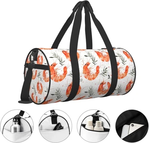 Vista 3 de Large Duffle Bag for Travel - Shrimp Leaves Retro Print Gym Bag for Women Men, Travel Foldable Bags for Women Men with Zippered Multiple Pockets