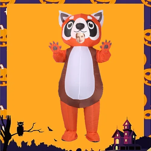 Vista 4 de Disfraz inflable de panda rojo para Halloween, de cuerpo completo, disfraz de animal para cosplay, para mujeres y hombres, fiesta de cosplay