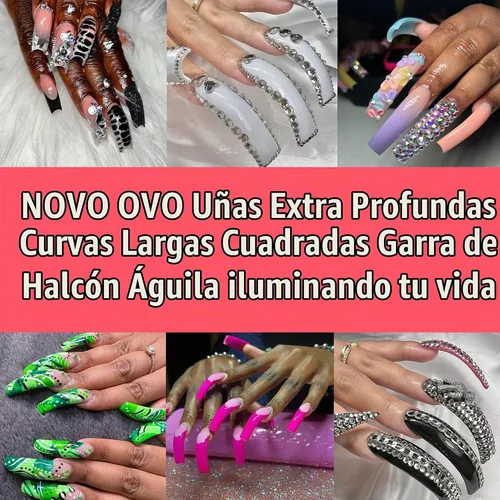 Vista 6 de NOVO OVO Halloween 500 piezas Puntas de uñas postizas curvas Hawk transparentes extra súper extremas de curva profunda y media, puntas de garra