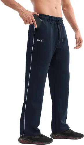 Vista 3 de BROKIG Gerade - Pantalones deportivos para hombre, pantalones deportivos de entrenamiento con cintura elástica, parte inferior abierta, pantalones