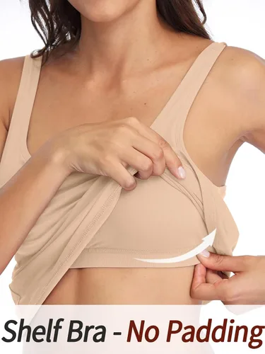 Vista 77 de V FOR CITY Camiseta sin mangas de algodón para mujer con brasier de estante ajustable con correa ancha y tirantes básicos